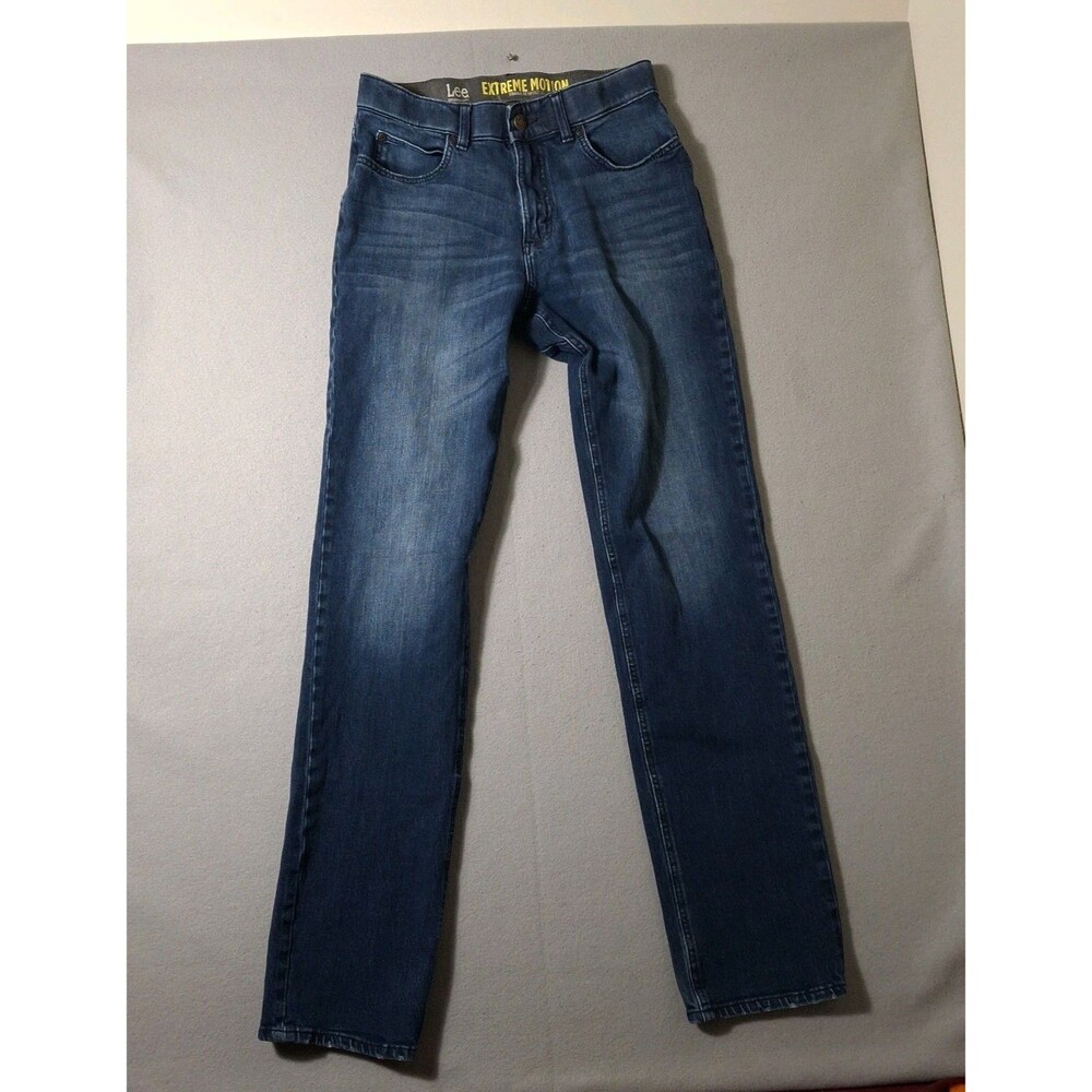 Lee Jeans Mens 30x34 Blue Extreme Motion Straight Fit Tapered Leg Stretch Denim